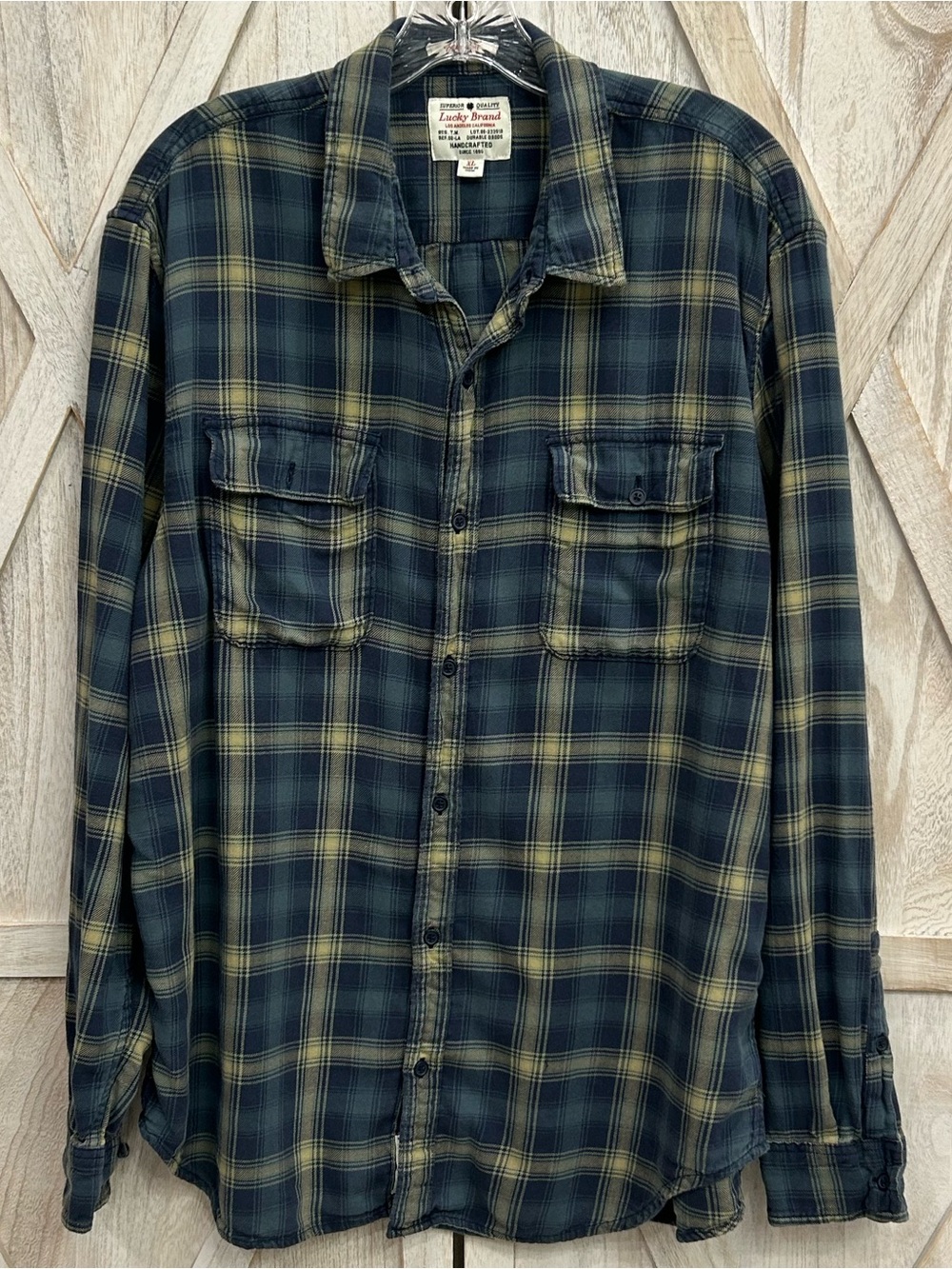 Lucky Brand Shirts Men’s XL Classic Fit Plaid Blue and Green Button-Down Shirt